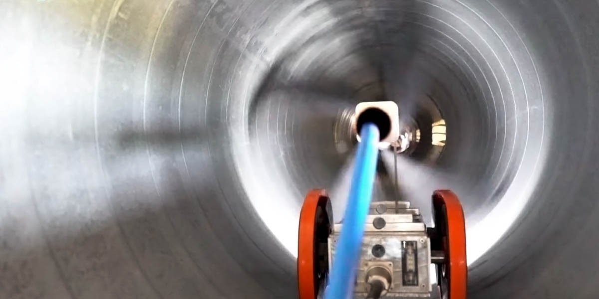 Commercial duct cleaning robot navigating through large ventilation system in Topeka office building